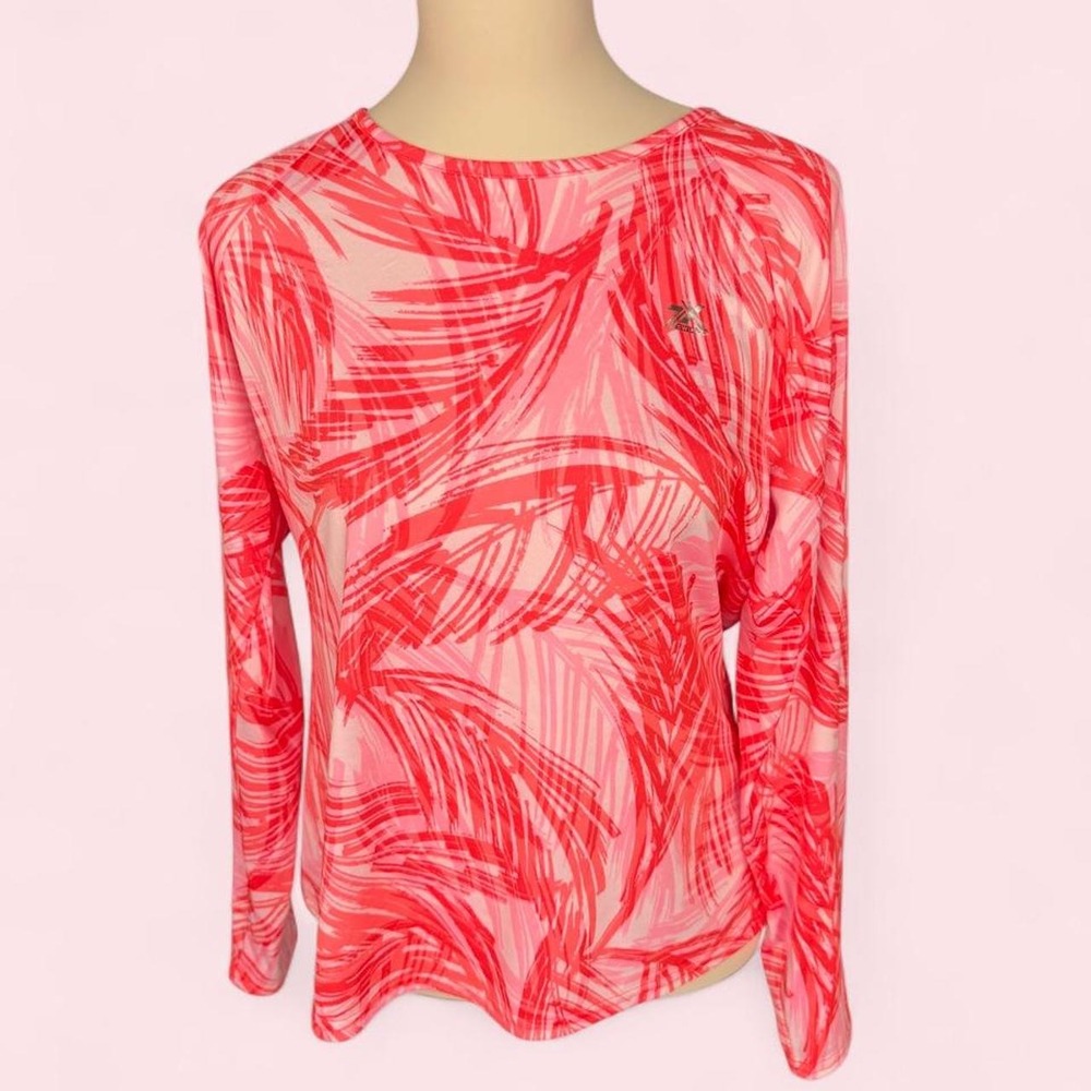ZeroXposur Swimwear Coral Pink Tropical Leaf UV Rashguard Top Size L